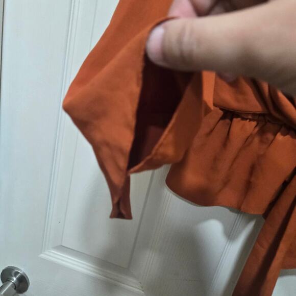 Topshop Women’s Rust Orange Tie Front Surplice Blouse 6 - Picture 5 of 7